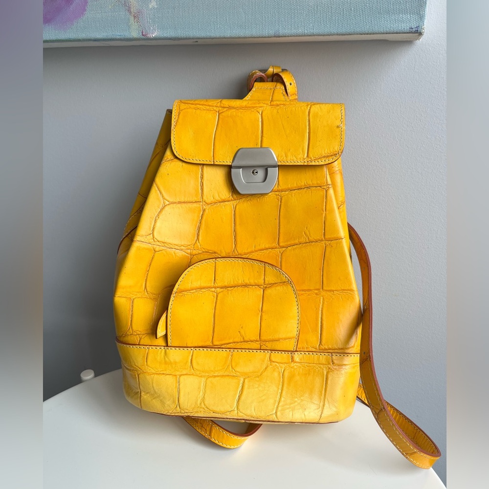 Dooney & Bourque Yellow Croc-Embossed Leather Backpack